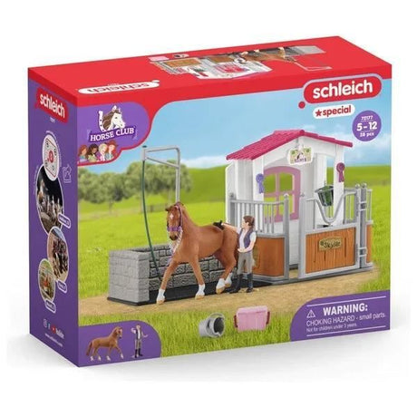 Aire de lavage avec box a cheval, SCHLEICH 72177 HORSE CLUB, avec Figurine Cheval et Cavalier, Des 5 ans