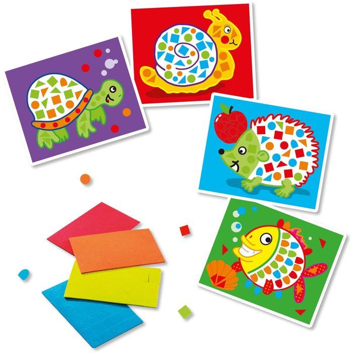 J'apprends la mosaique - SES CREATIVE - Hobby 3 - 6 - Formes en mousse autocollantes - 4 cartes préimprimées - Age : 3+