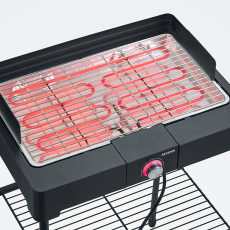 Barbecue électrique sur pieds - SEVERIN - PG8566 - 2200 W - Surface de cuisson 44,5 x 26 cm - Thermostat réglable - Noir