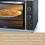 Mini Four chaleur SEVERIN TO2058 tournante 42 L, pierre a pizza et tournebroche, Four posable 1 800 W, Minuteur 120 min, Noir/Inox