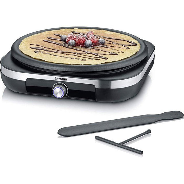Crepiere électrique XXL - SEVERIN - CM2199 - Ř 38cm - Avec spatule et répartiteur - Inox brossé / Noir