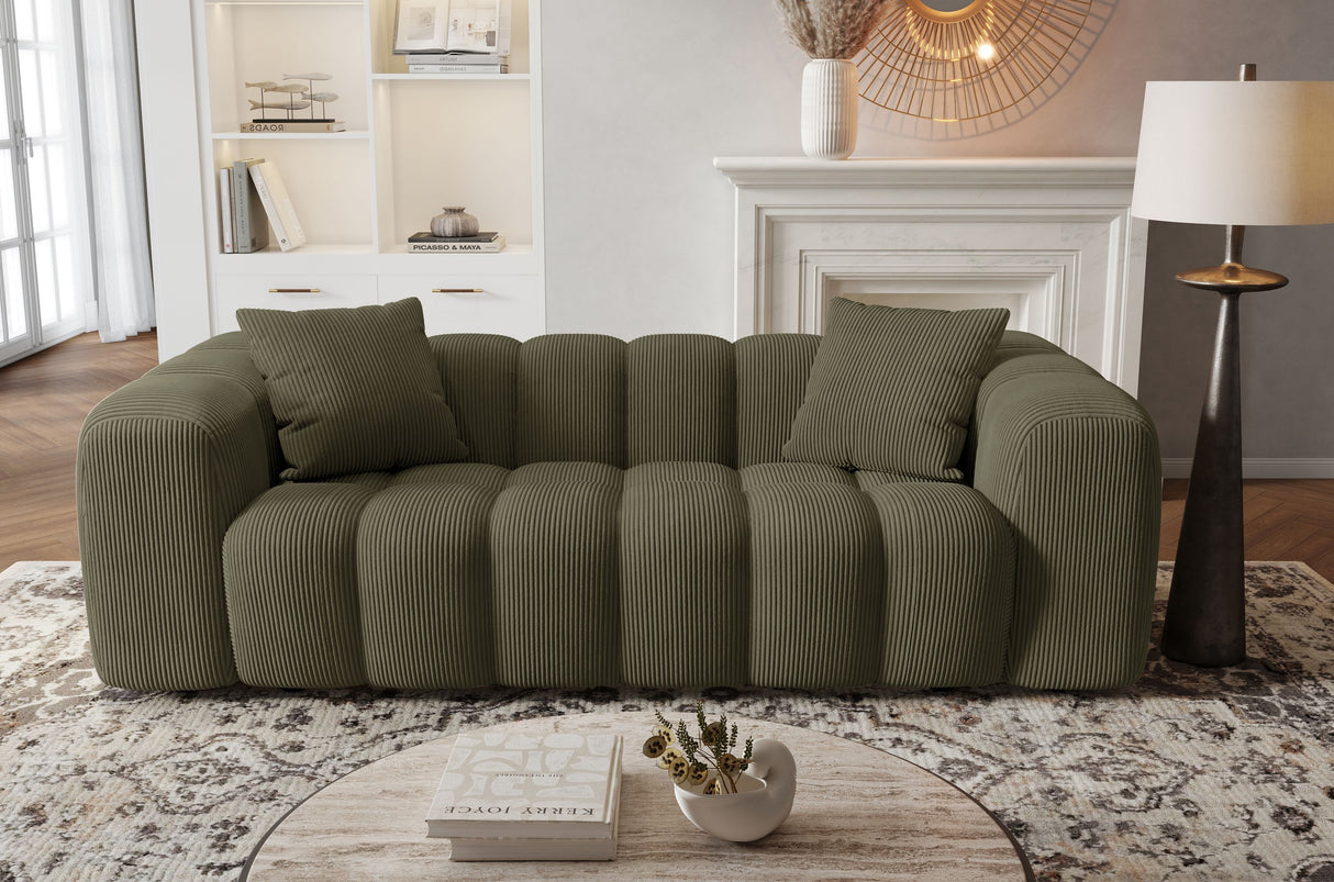 Canapé fixe - 3 places - SFERA - Tissu Vert - 240 x 100 x 80 cm