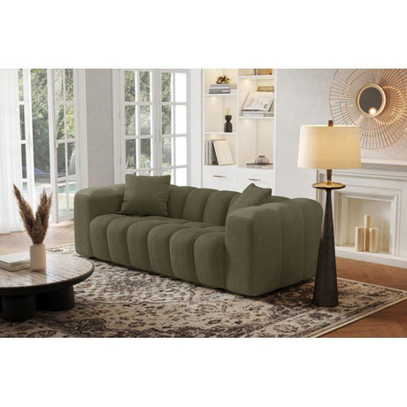 Canapé fixe - 3 places - SFERA - Tissu Vert - 240 x 100 x 80 cm