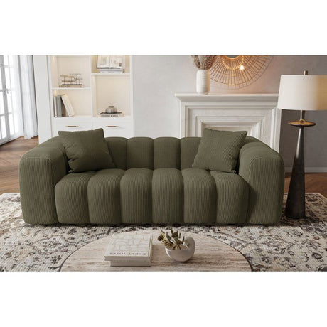 Canapé fixe - 3 places - SFERA - Tissu Vert - 240 x 100 x 80 cm
