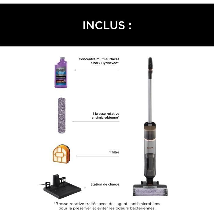 Shark HydroVac WD210EU - Aspirateur Laveur sans fil pour sols durs - Brosse rotative antimicrobienne