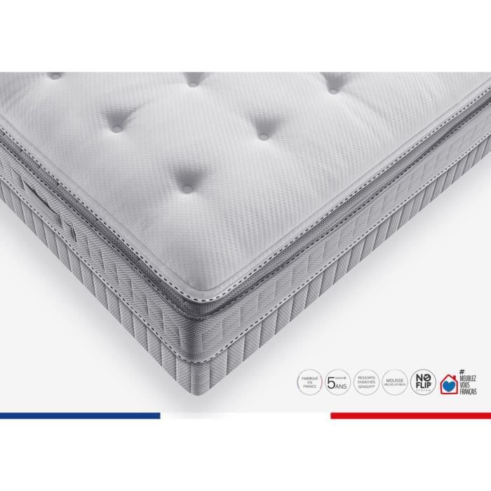 Ensemble matelas sommier 180 x 200 (Sommier 2x90) SIMMONS Hauteur 29 cm - Ressorts ensachés Sensoft - Fabriqué en France -  SW5