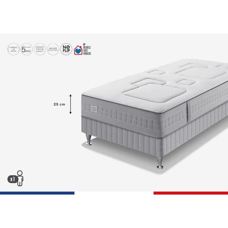 SIMMONS SW3 Ensemble 90 x 190 matelas + sommier - Ep. 25 cm - No Flip - Ressorts ensachés - Ferme - Fabriqué en France
