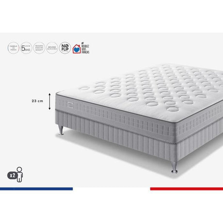 SIMMONS SW1 Ensemble 160 x 200 matelas + sommier - Ep. 23 cm - No Flip - Ressorts ensachés - Ferme - Fabriqué en France