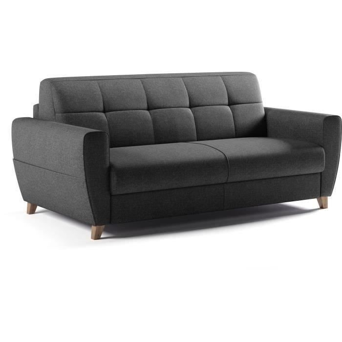 Canapé convertible express 3 places SKY - Tissu Anthracite - matelas 14cm - 192 x 100 x 88 cm