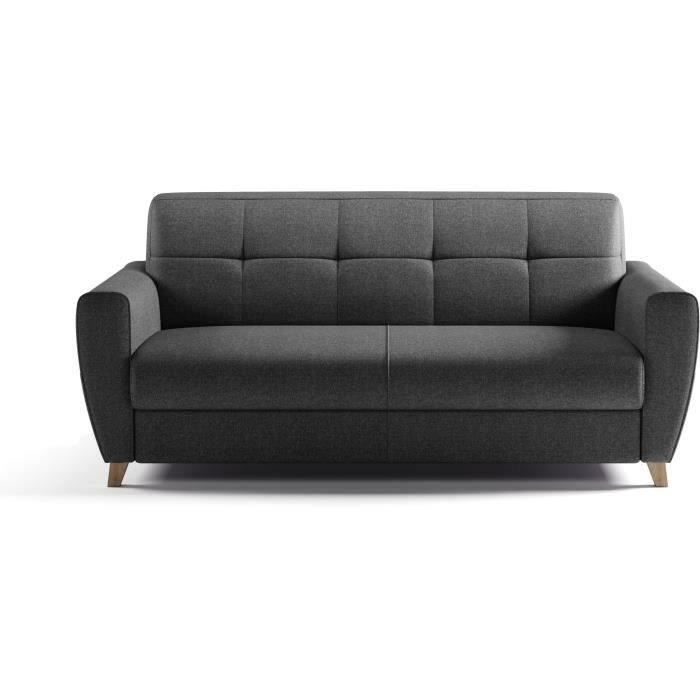 Canapé convertible express 3 places SKY - Tissu Anthracite - matelas 14cm - 192 x 100 x 88 cm