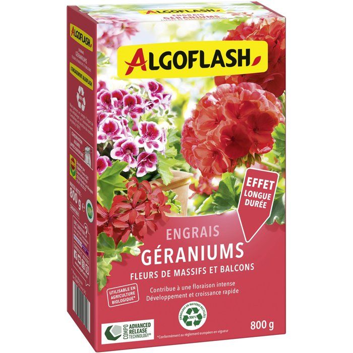 Engrais géraniums - ALGOFLASH - Géraniums, fleurs de massifs & balcons - 800 g - UAB