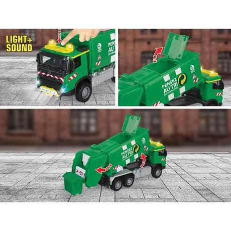Camion Poubelle Volvo - MAJORETTE - Grand Série 19 cm - Échelle 1/43 - Portes ouvrantes, sons et lumieres - Des 3 ans