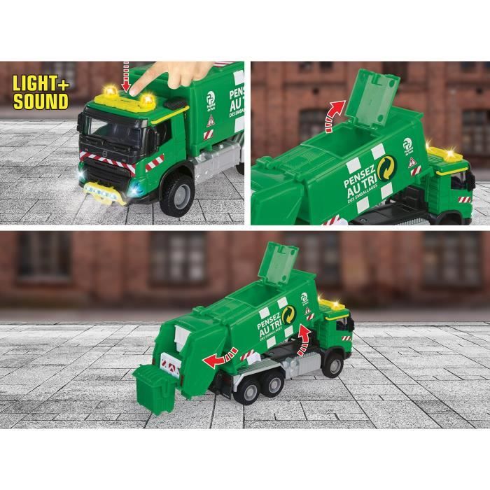 Camion Poubelle Volvo - MAJORETTE - Grand Série 19 cm - Échelle 1/43 - Portes ouvrantes, sons et lumieres - Des 3 ans