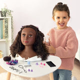 Smoby - Tete a coiffer cheveux afro - Facile a coiffer - 23 accessoires réalistes - Levres thermosensibles - Trappe de rangement