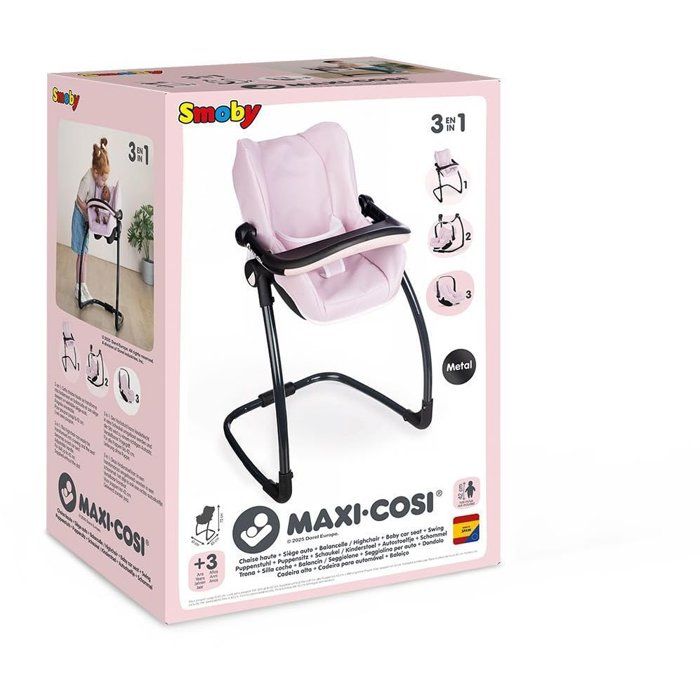 SMOBY - Maxi cosi - Siege + Chaise haute rose  -3 en 1 - Pour poupon - Des 3 ans