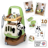 Smoby - Chariot Vétérinaire  de Zoo - Peluche Panda - Nombreux accessoires inclus - Produit 2 en 1 : Cage de transport - Fabrication