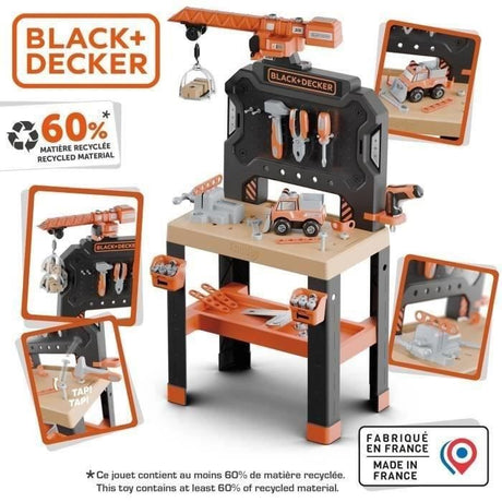 SMOBY - Black+Decker - Etabli Bricolo Builder - 87 Accessoires - Matiere Recyclée - A Partir de 3 Ans - Fabrication Française