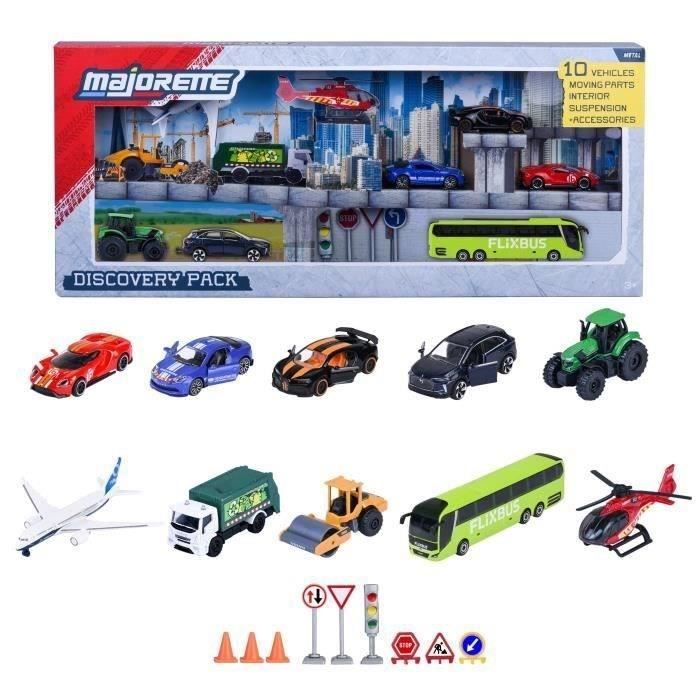 Coffret Découverte 10 Véhicules - MAJORETTE - Voitures, camions, bus, engins variés - Échelle 1/64 - Des 3 ans