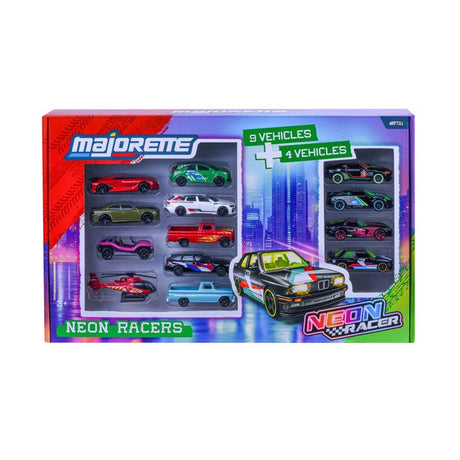Coffret 13 Neon Racers - MAJORETTE - Série Limitée - 9 classiques + 4 éditions limitées - Échelle 1/64 - Des 3 ans