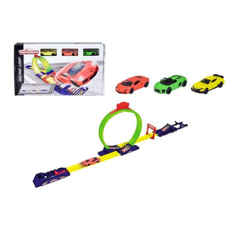 Racing Loop + 3 Véhicules - MAJORETTE - Circuit avec looping - 3 voitures métal - Effets sonores - Des 3 ans