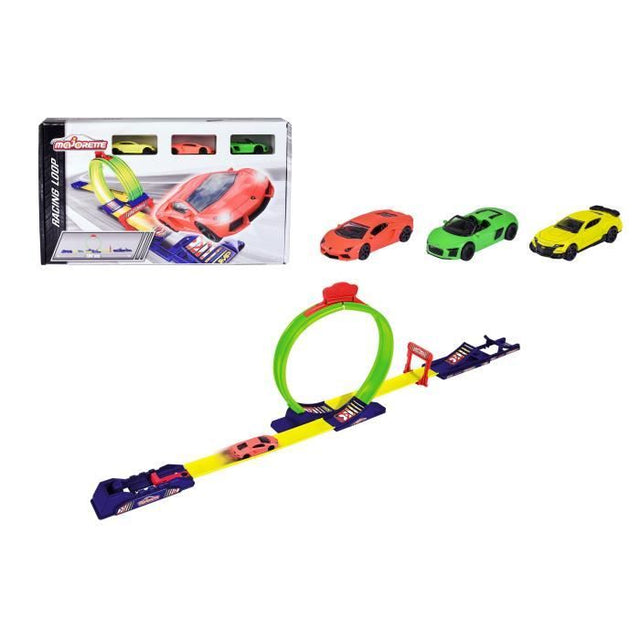Racing Loop + 3 Véhicules - MAJORETTE - Circuit avec looping - 3 voitures métal - Effets sonores - Des 3 ans