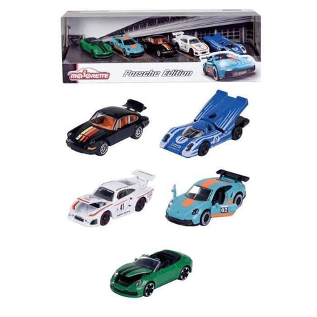 Coffret Cadeau 5 Véhicules Porsche - MAJORETTE - Modeles sous licence - Portes ouvrantes - Échelle 1/64 - Des 3 ans
