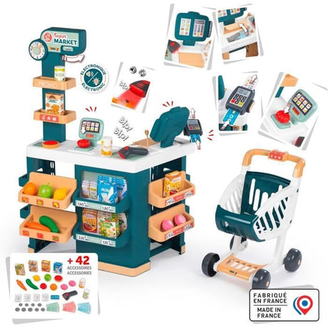 SMOBY - Marchande - Supermarché avec coin fruits et légumes- 42 accessoires inclus - Des 3 ans
