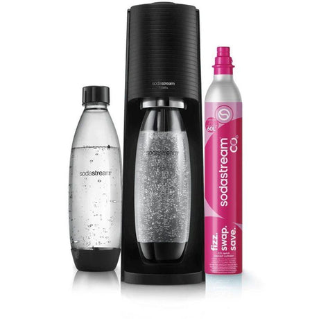 Machine a soda et eau pétillante SODASTREAM - TERRA Noire - 2 bouteilles compatible lave-vaisselle - 1 recharge de gaz 60L