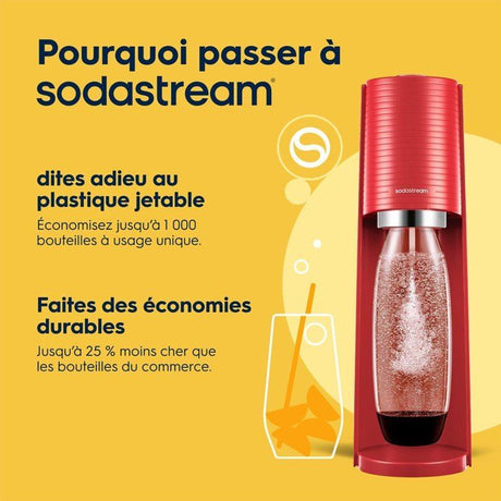 Machine a soda et eau pétillante SODASTREAM - TERRA Rouge - 1 bouteille compatible lave-vaisselle - 1 recharge de gaz 60L
