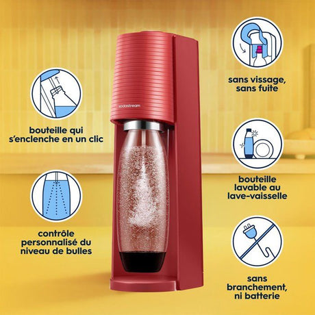Machine a soda et eau pétillante SODASTREAM - TERRA Rouge - 1 bouteille compatible lave-vaisselle - 1 recharge de gaz 60L