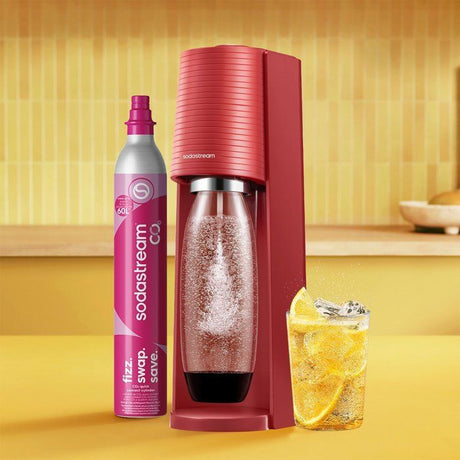 Machine a soda et eau pétillante SODASTREAM - TERRA Rouge - 1 bouteille compatible lave-vaisselle - 1 recharge de gaz 60L