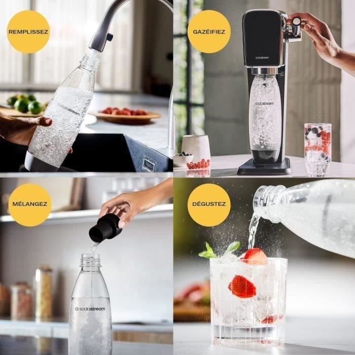 Machine a soda et eau pétillante SODASTREAM - ART Noire - 2 bouteilles compatible lave-vaiselle - 1 recharge de gaz 60L