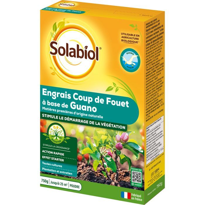 SOLABIOL Engrais coup de fouet - 750g - Jusqu'a 25m˛ - Stimule le démarage de la végétation - Pour toutes les cultures - UAB