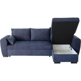 Canapé d'angle convertible réversible MAX - Méridienne avec coffre - Tissu bleu - L 240 x P 143 x H 85 cm
