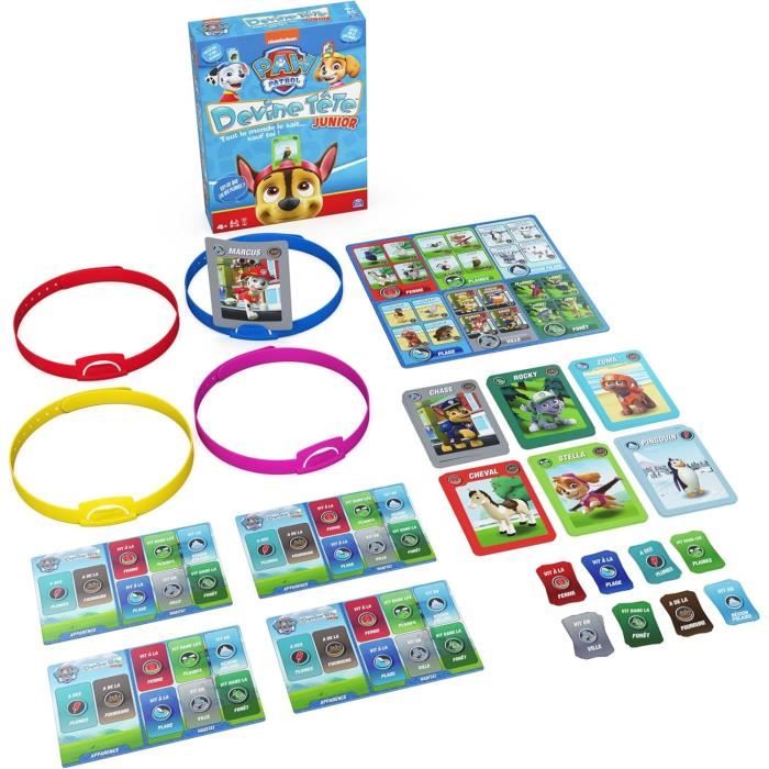 Devine Tete Pat Patrouille, Jeu de Société, Bandeaux et Devinettes, Version Française, Jeu Enfant des 4 ans