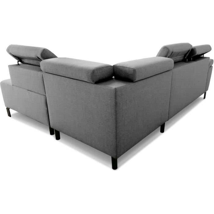 Canapé d'angle convertible - 4 personnes - STAN - Tissu Anthracite - 3 tétieres - Réversible - 243 x 92 x 184 cm