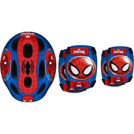 Casque + Coudieres/Genouilleres - STAMP - Spider-man - Tour de tete réglable - Coque blister - Garçon