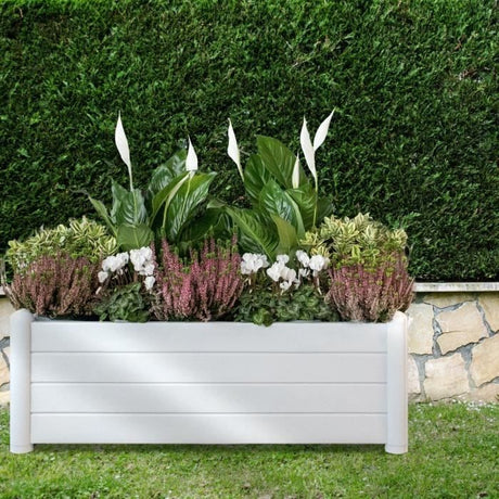 STEFANPLAST Bac a fleurs/jardiniere rectangulaire - ITALIA - Finition effet bois - 100x43xH35cm - 80L - Blanc
