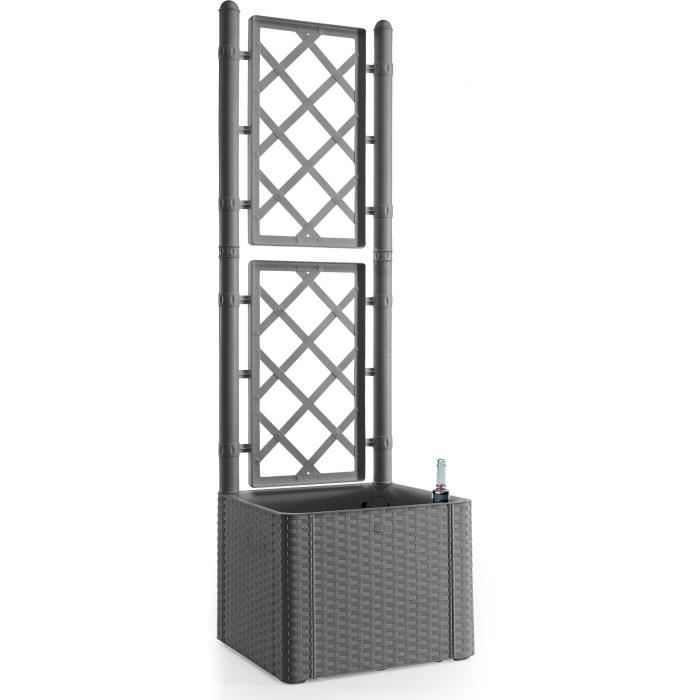 STEFANPLAST Bac a fleurs NATURAL DELUXE - Carre avec treillis - Stone gris -  43x43xh142cm