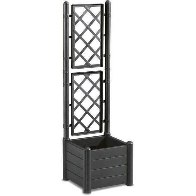 STEFANPLAST Bac a fleur carré ITALIA avec treillis - 30L - Plastique - 43x43x142h cm - Anthracite