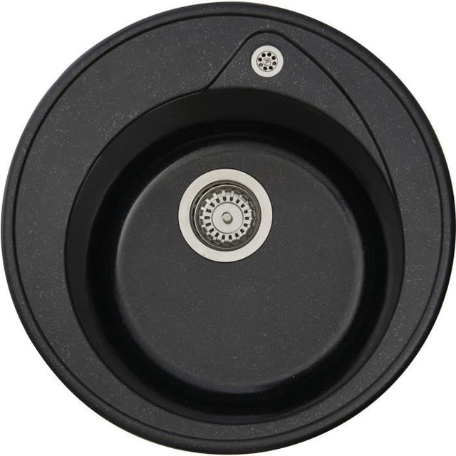 STRADOUR Evier a encastrer RONDA, en SMC NOIR PAILLETE - 06,  1 bac, dim. Ř 49 cm, vidage manuel