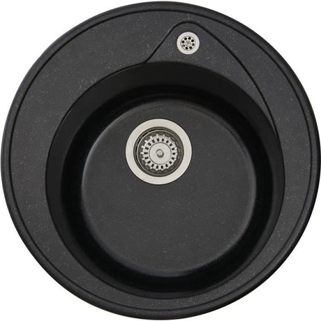 STRADOUR Evier a encastrer RONDA, en SMC NOIR PAILLETE - 06,  1 bac, dim. Ř 49 cm, vidage manuel