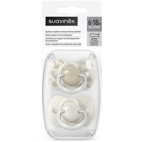 Lot de 2 sucettes symétriques - SUAVINEX - Birdies - SX Pro - 6 a 18 mois - Beige