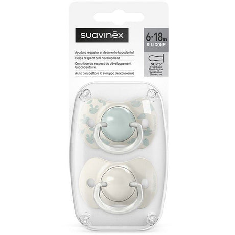 Lot de 2 sucettes symétriques - SUAVINEX - Birdies - SX Pro - 6 a 18 mois - Vert