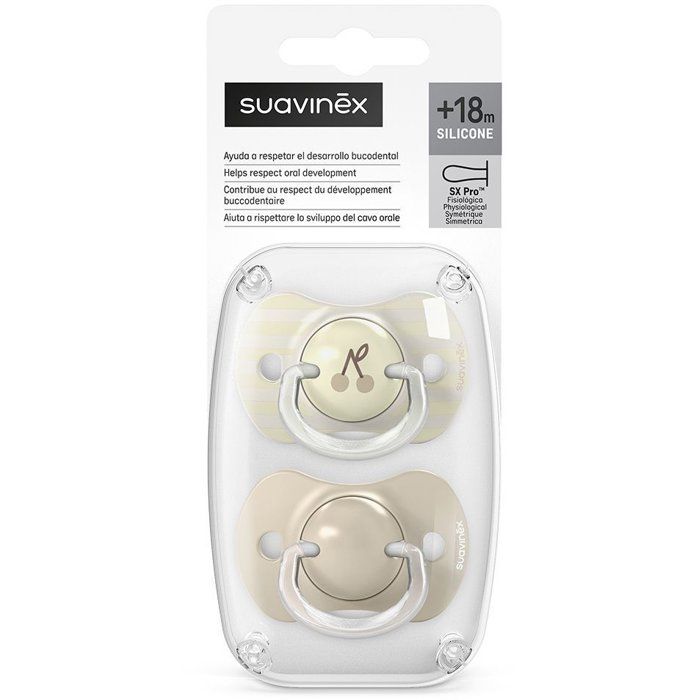 Lot de 2 sucettes symétriques - SUAVINEX - Birdies - SX Pro - 18 mois et plus - Beige