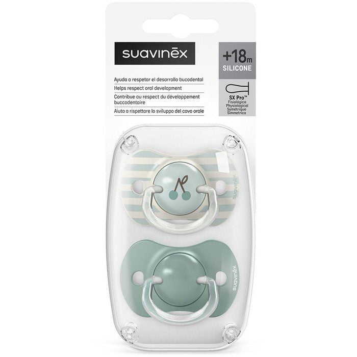 Lot de 2 sucettes symétriques - SUAVINEX - Birdies - SX Pro - 18 mois et plus - Vert