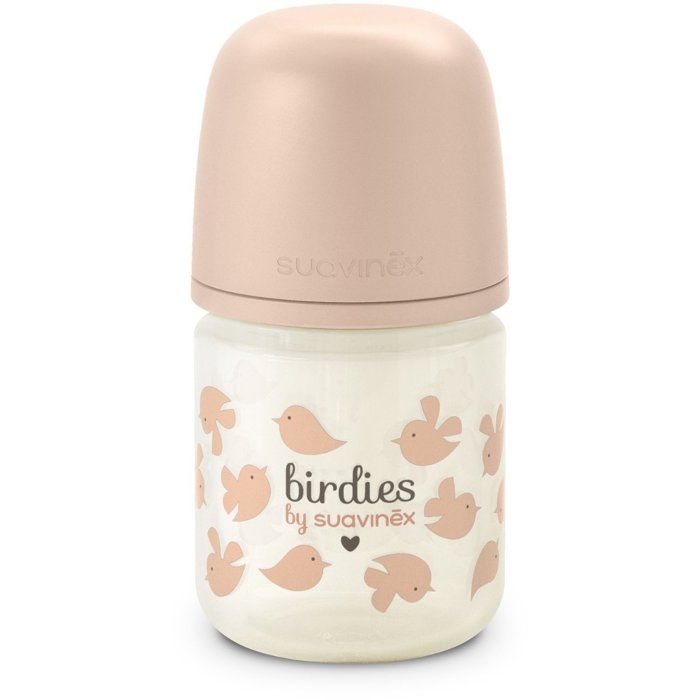 Biberon verre - SUAVINEX - Birdies - Tétine SX Pro XS - 120 ml - 0 a 3 mois - Rose