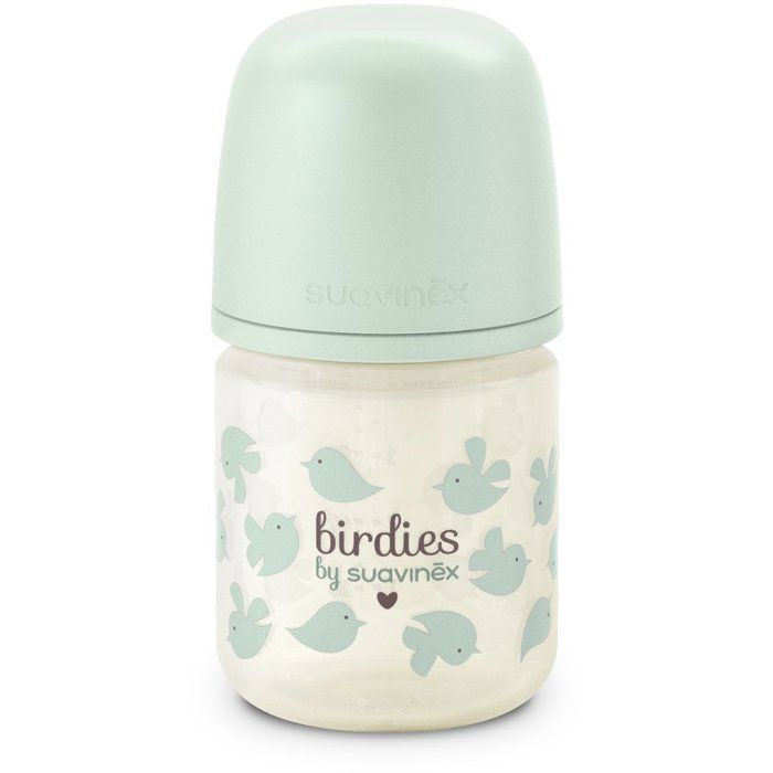 Biberon verre - SUAVINEX - Birdies - Tétine SX Pro XS - 120 ml - 0 a 3 mois - Vert