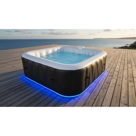 Spa gonflable avec bandeau LED SUNSPA - AC02-LED - 185 x 65 cm - 6 places - Carré (Avec filtre, cadenas, tapis de sol et