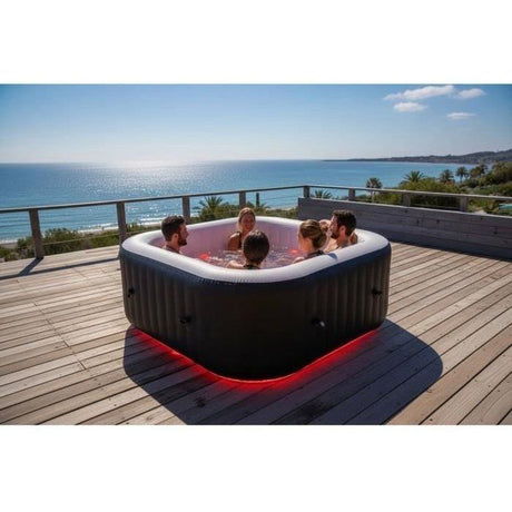Spa gonflable avec bandeau LED SUNSPA - AC02-LED - 185 x 65 cm - 6 places - Carré (Avec filtre, cadenas, tapis de sol et